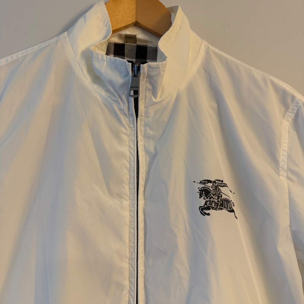 Burberry Prorsum Mens White Cotton Full Zip Bomber Jacket Size M Knight Logo - Picture 2 of 7